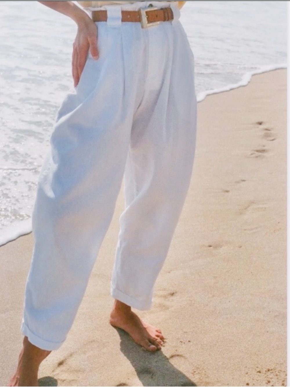 NA NIN New Townes Linen-Cotton Trousers In White Sz.XL Quiet Luxury 90s -AS IS-